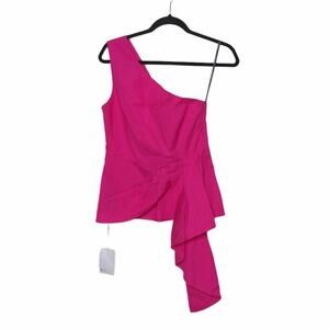 Self Portrait One Shoulder Peplum Top Pink Pleated Draped Sleeveless 6 New
